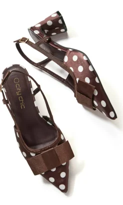 WIDE FIT Belle Bow Spot Heel - chocolate