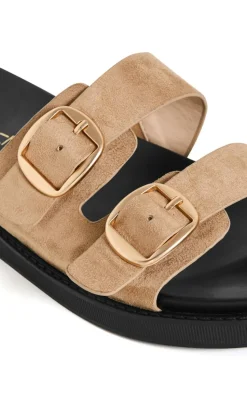 WIDE FIT Casey Dual Buckle Slide - almond