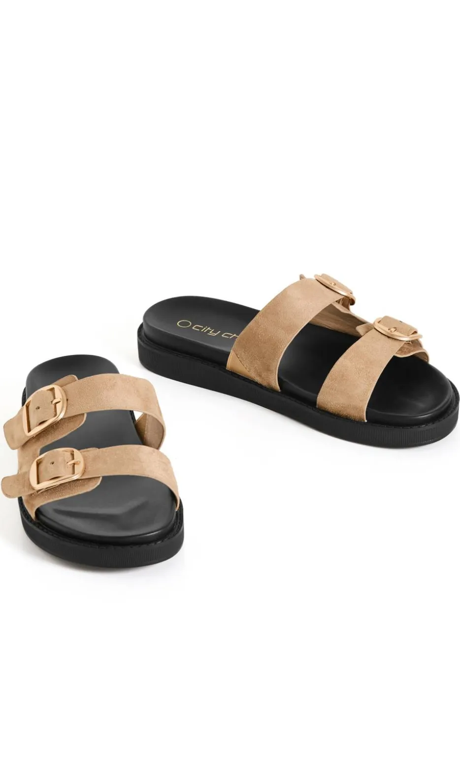 WIDE FIT Casey Dual Buckle Slide - almond