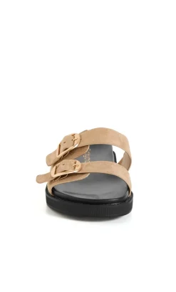 WIDE FIT Casey Dual Buckle Slide - almond