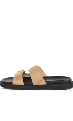 WIDE FIT Casey Dual Buckle Slide - almond