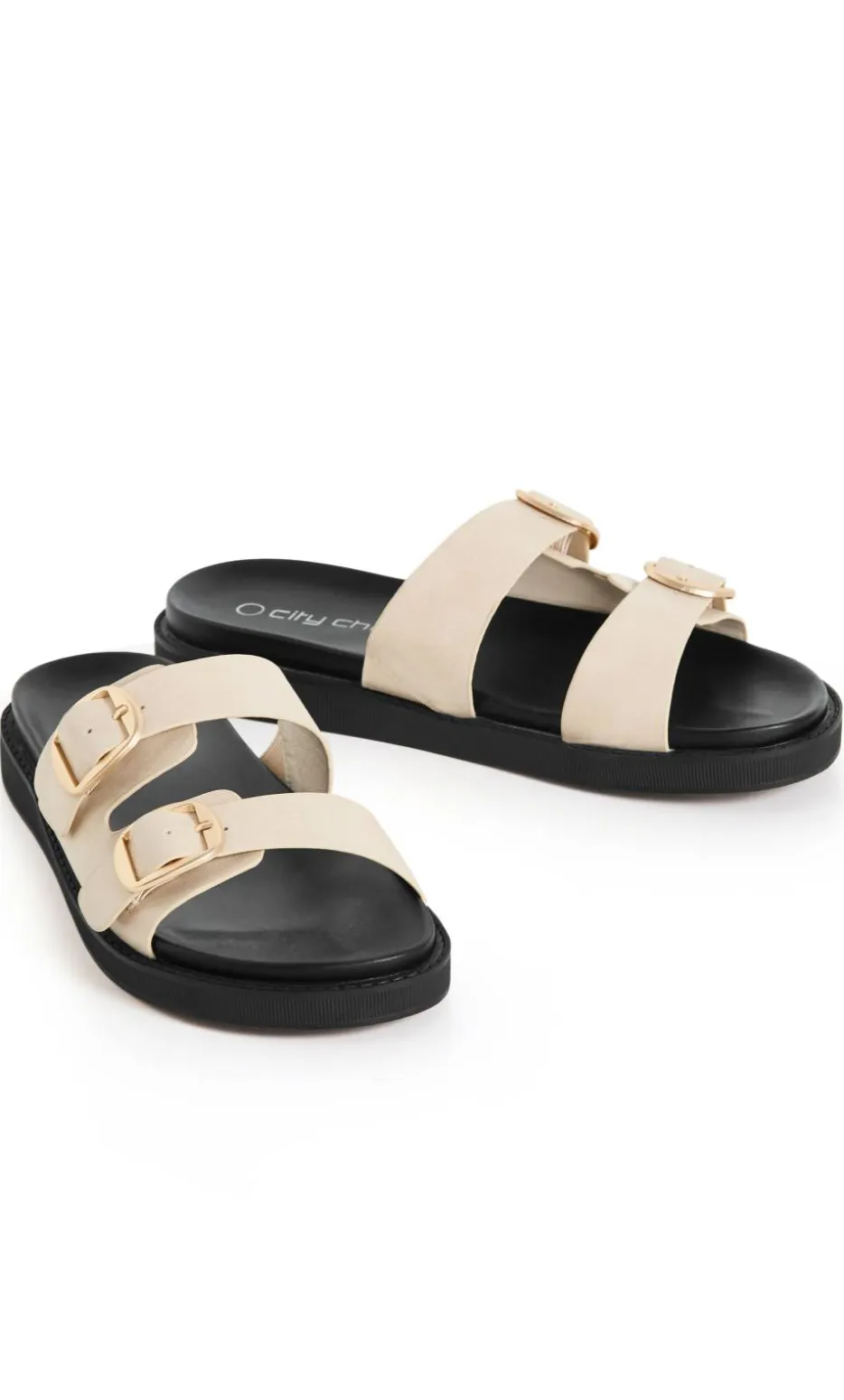 WIDE FIT Casey Dual Buckle Slide - stone