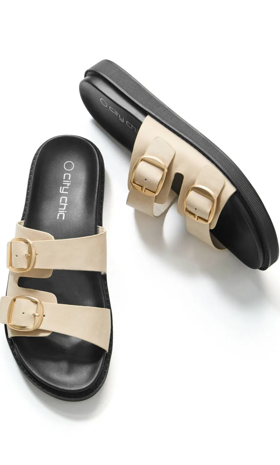 WIDE FIT Casey Dual Buckle Slide - stone