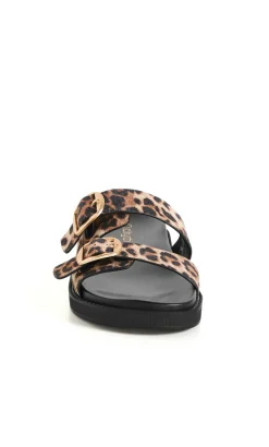 WIDE FIT Casey Leopard Print Slide - stone
