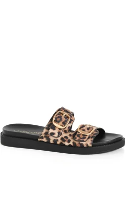 WIDE FIT Casey Leopard Print Slide - stone
