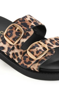 WIDE FIT Casey Leopard Print Slide - stone