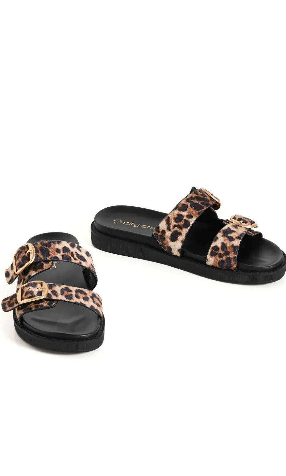 WIDE FIT Casey Leopard Print Slide - stone