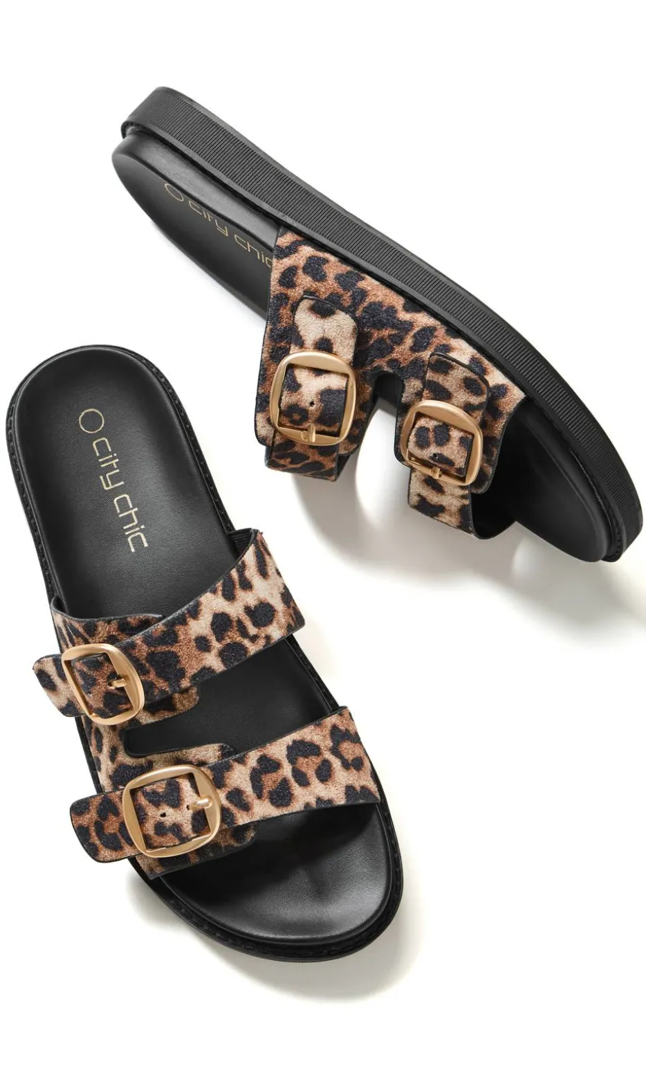 WIDE FIT Casey Leopard Print Slide - stone