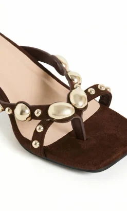 WIDE FIT Elara Stud Kitten Heel - chocolate