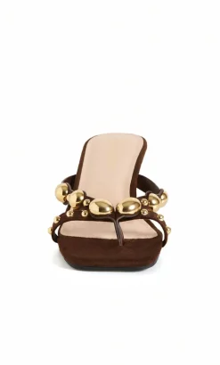 WIDE FIT Elara Stud Kitten Heel - chocolate