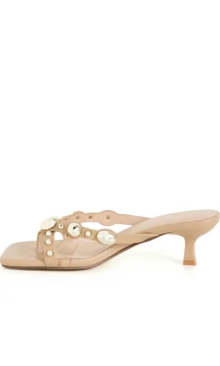 WIDE FIT Elara Stud Kitten Heel - almond