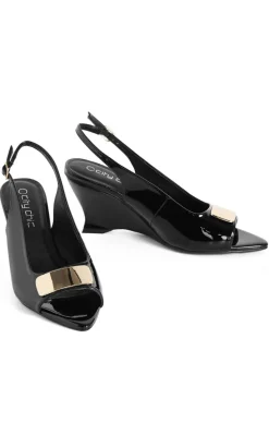 WIDE FIT Elle Slingback Wedge - black