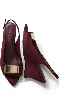 WIDE FIT Elle Slingback Wedge - dark cherry