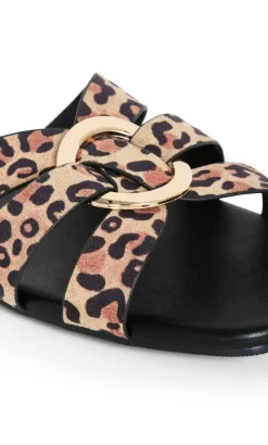 WIDE FIT Jacey Leopard Print Slide - stone