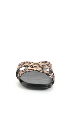 WIDE FIT Jacey Leopard Print Slide - stone