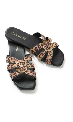 WIDE FIT Jacey Leopard Print Slide - stone