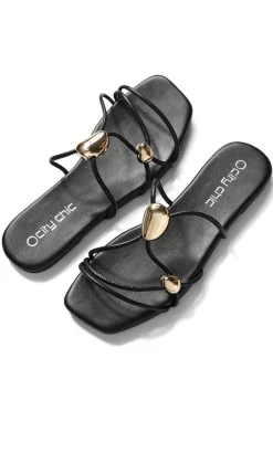 WIDE FIT Kiana Cross Hatch Slide - black