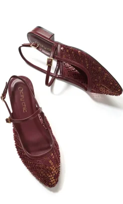 WIDE FIT Lily Bead Flat - dark cherry