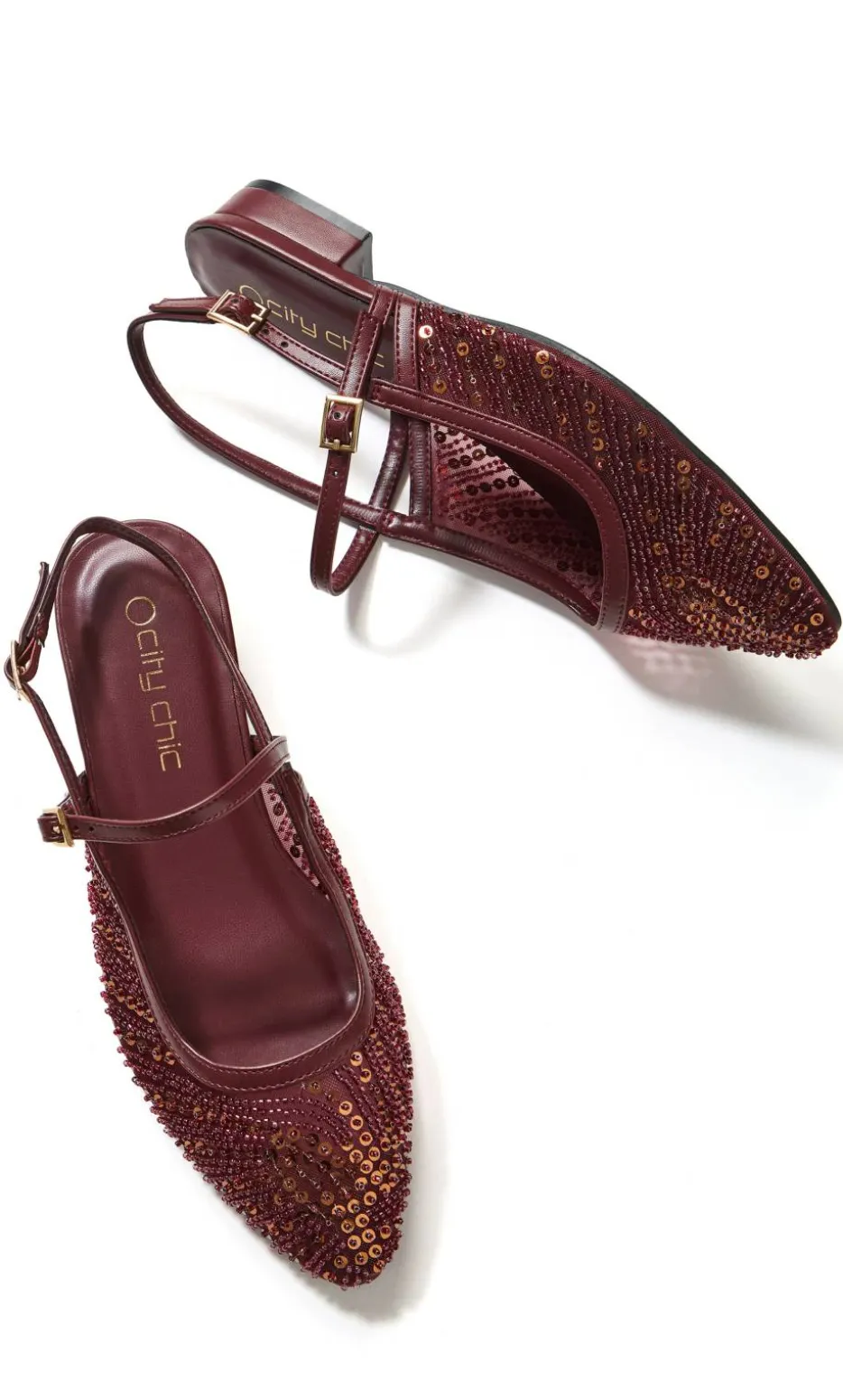 WIDE FIT Lily Bead Flat - dark cherry
