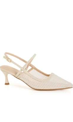 WIDE FIT Lily Mesh Slingback Heel - stone