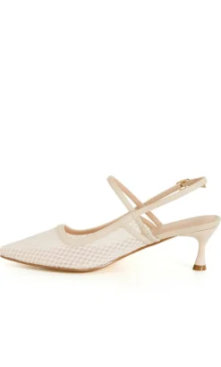 WIDE FIT Lily Mesh Slingback Heel - stone
