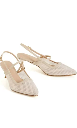 WIDE FIT Lily Mesh Slingback Heel - stone