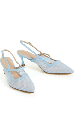 WIDE FIT Lily Mesh Slingback Heel - soft blue