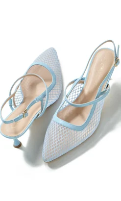WIDE FIT Lily Mesh Slingback Heel - soft blue