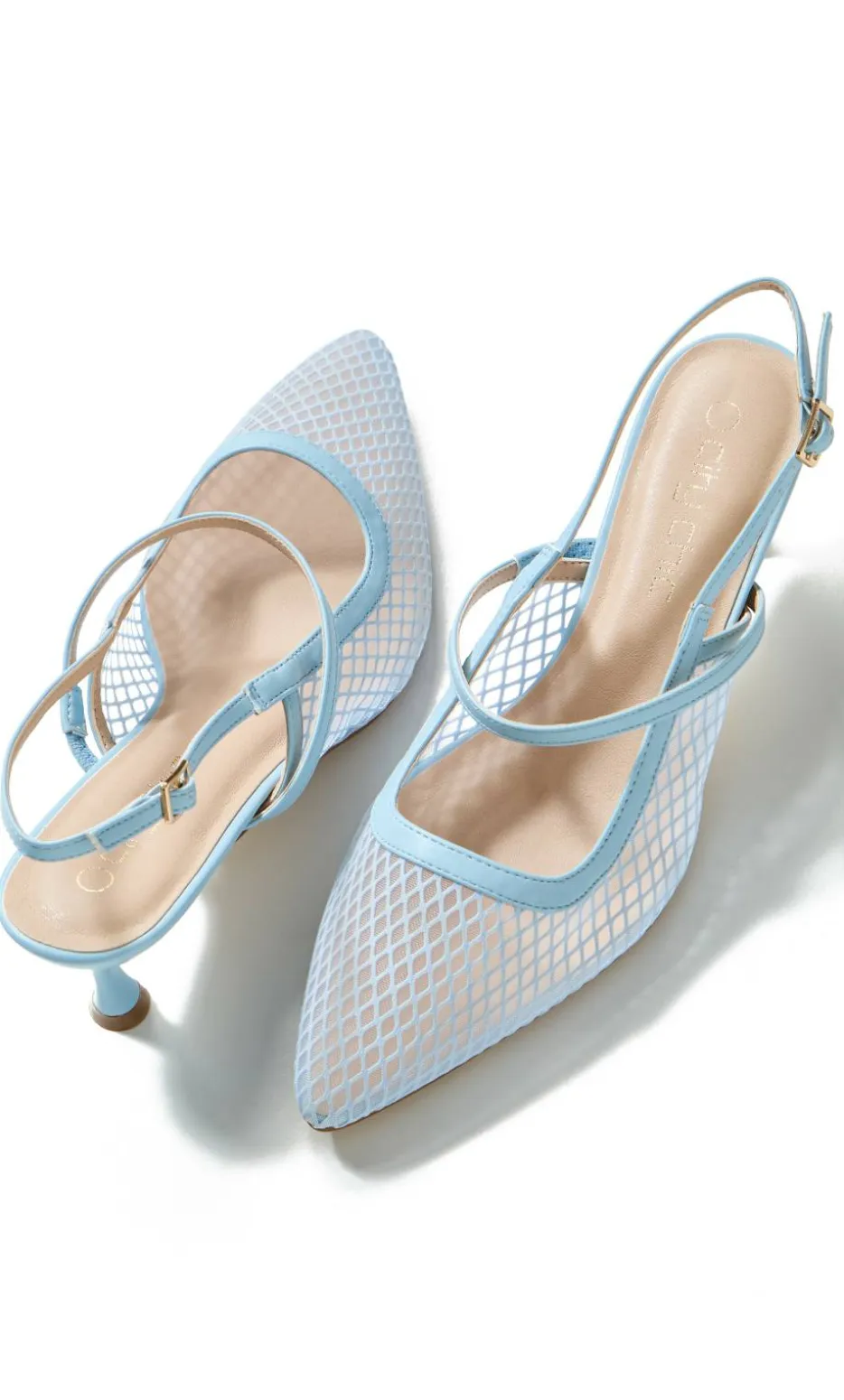 WIDE FIT Lily Mesh Slingback Heel - soft blue