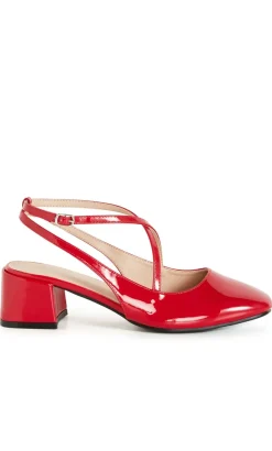 WIDE FIT Luna Cross Strap Heel - cherry red