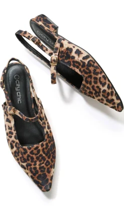 WIDE FIT Paisley Leopard Slingback Flat - stone