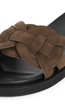 WIDE FIT Star Weave Slide - chocolate