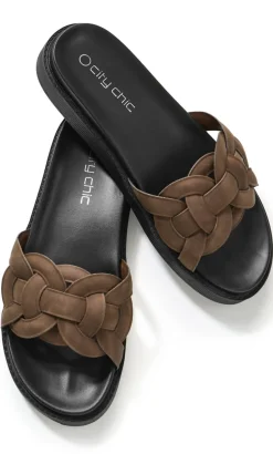 WIDE FIT Star Weave Slide - chocolate