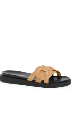 WIDE FIT Star Weave Slide - tan
