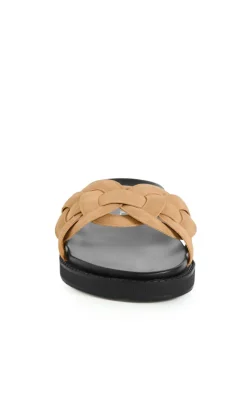 WIDE FIT Star Weave Slide - tan