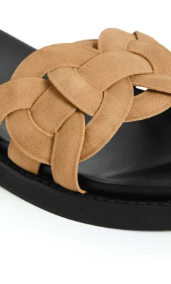 WIDE FIT Star Weave Slide - tan