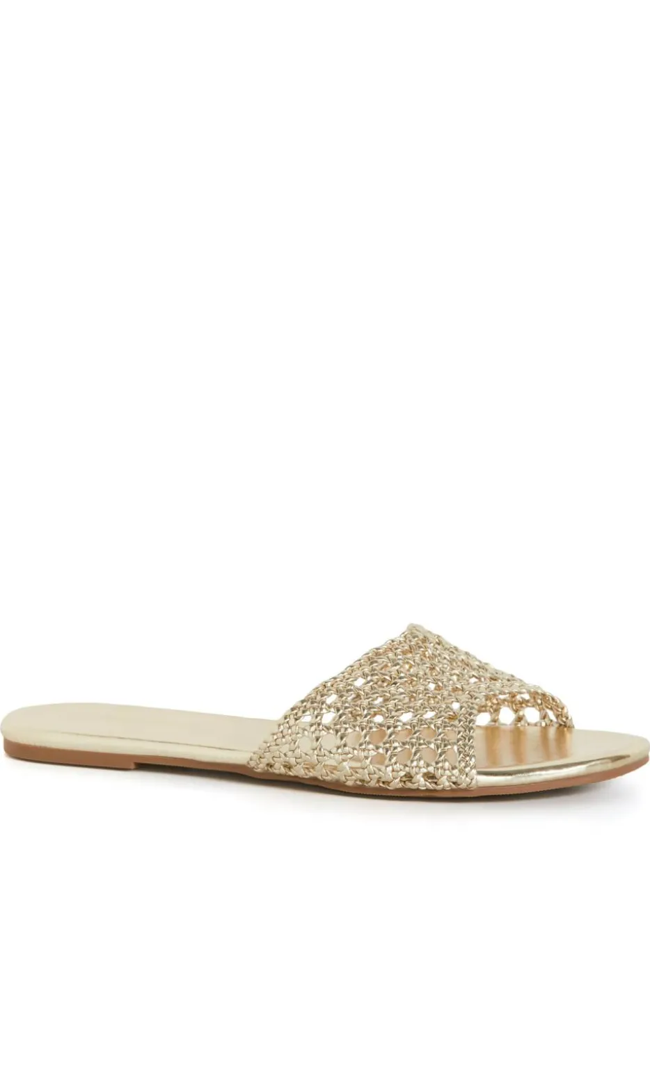 WIDE FIT Weave Flat Slide - gold