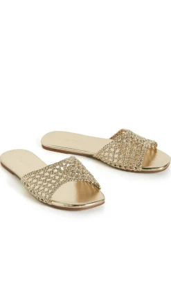 WIDE FIT Weave Flat Slide - gold