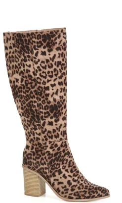 WIDE FIT Wild Leopard Boot - stone