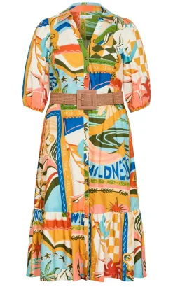 Wild Soul Print Shirt Dress - peach