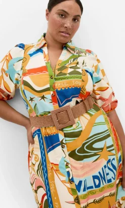 Wild Soul Print Shirt Dress - peach