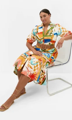 Wild Soul Print Shirt Dress - peach