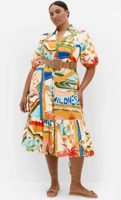 Wild Soul Print Shirt Dress - peach