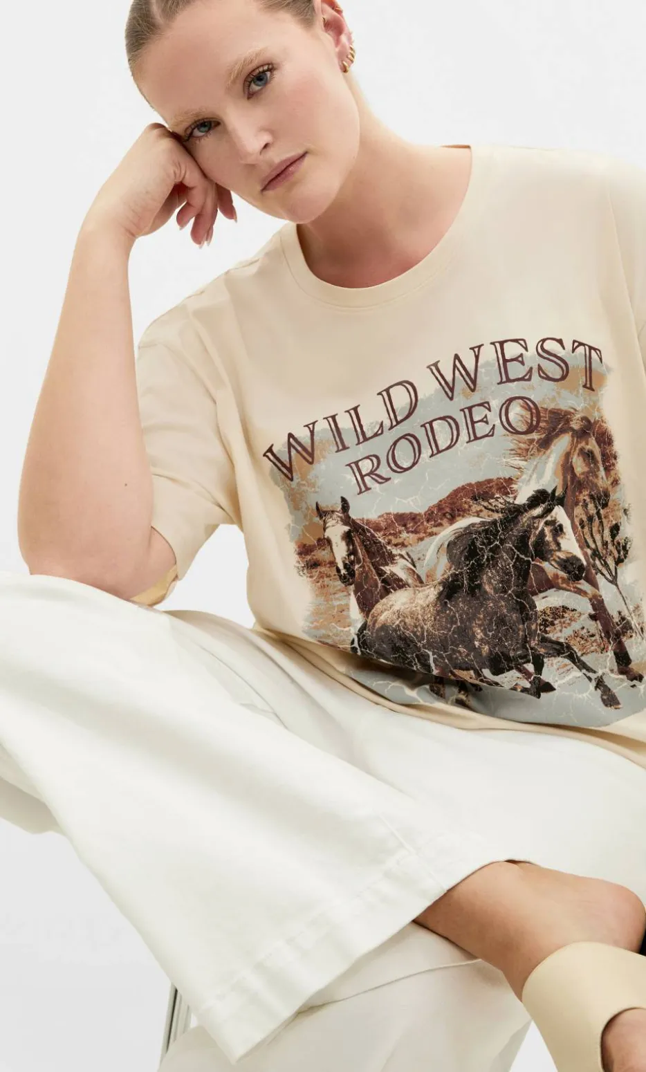 Wild West Oversized Cotton Tee - cream