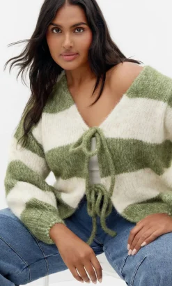 Willow Stripe Tie Cardigan - matcha