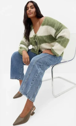 Willow Stripe Tie Cardigan - matcha