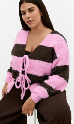 Willow Stripe Tie Cardigan - pink