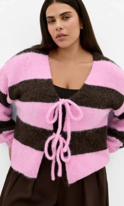 Willow Stripe Tie Cardigan - pink