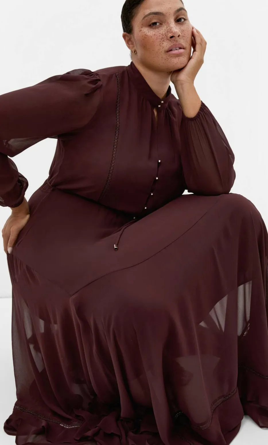Yasmine Long Sleeve Maxi Dress - choc cherry