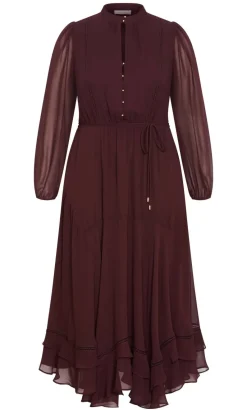 Yasmine Long Sleeve Maxi Dress - choc cherry